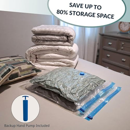 4 Mega Jumbo XXL Vacuum Storage Bags Set with Pump | Supersized Compression Space Saver, For Comforter, Duvet, Bedding, Blanket, Vacuum Seal for Clothing
