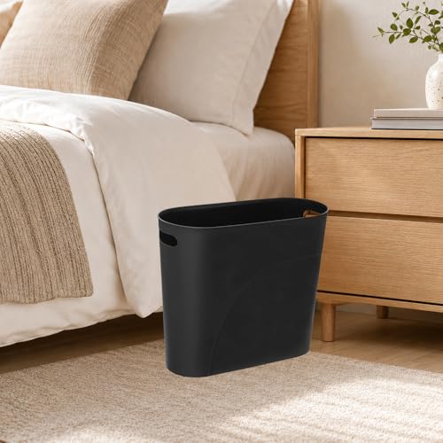 ROYFACC Small Trash Can Plastic Bathroom Wastebasket 3.2 Gallon Slim Garbage Container Bin with Handle for Home Kitchen Bathroom Bedroom Office, 2 Pack (Black)