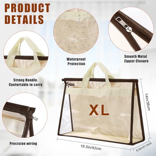 2 Pack XL Size Clear Handbag Storage Organizer | Handbag Dust Bags,Clear Purse Storage Organizer for Closet,with Zipper and Handle