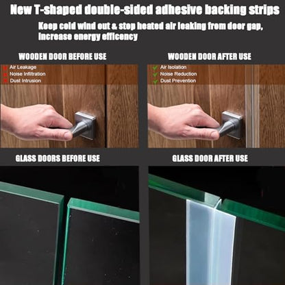 T-Shaped Door Draft Stopper (20FT, Clear Silicone) – Weather Stripping Seal for Side of Door Frame, Blocks Cold Drafts & Reduces Noise, Double-Sided Adhesive
