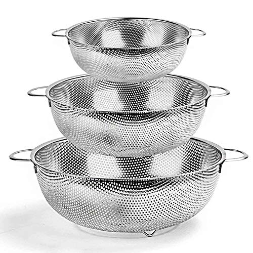 Colander Set of 3, Stainless Steel Perforated Cola... (Silver | Stainless Steel)