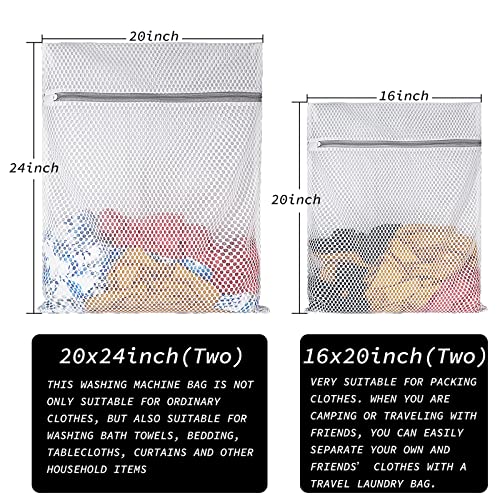 Extra Large Honeycomb Mesh Laundry Bag125gsm Net Fabric Durable and Reusable Delicate Wash Bag,Travel Organization Bag for Lingerie,Clothes,Jeans,Bath Towel,Sock (Set of 4(2L+2XL))