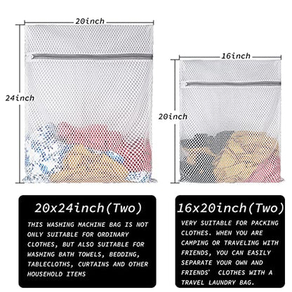 Extra Large Honeycomb Mesh Laundry Bag125gsm Net Fabric Durable and Reusable Delicate Wash Bag,Travel Organization Bag for Lingerie,Clothes,Jeans,Bath Towel,Sock (Set of 4(2L+2XL))