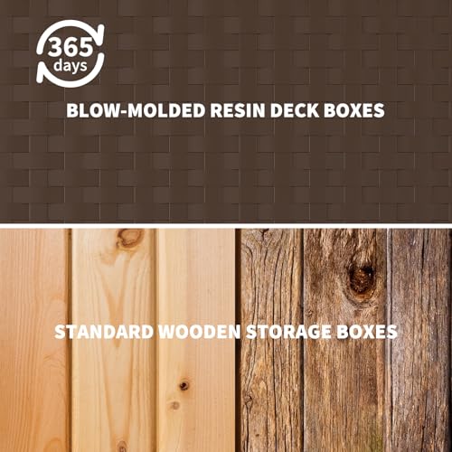 IDEALHOUSE 100 Gal Waterproof Blow Molded Resin Deck Box, Brown | Lockable Outdoor Storage Box with Hydraulic Piston & UV Resistant, Patio Cushion Container for Garden, Backyard, Pool