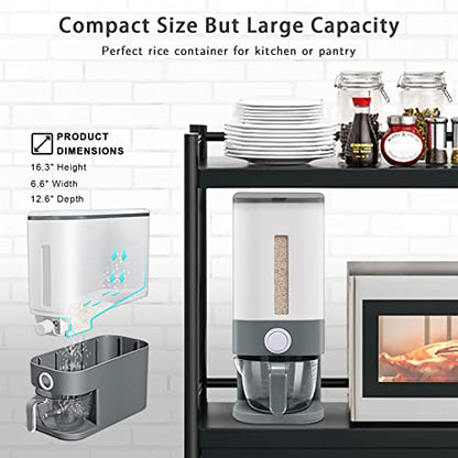 22-25 Lbs Rice Dispenser, Large Cereal Dry Food Storage Containers with Measuring Cup,BPA-Free Household for Kitchen Pantry Organization-Grey