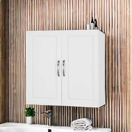 Haotian Wall Cabinet Laundry Room, Medicine Cabinet for Bathroom Kitchen Garage, Wall Storage Cabinet with Adjustable Shelf, White FRG231-W | Over the Toilet Storage Cabinet, Floating Wall Storage Medicine Cabinet With Customizable Shelf, FRG231-W