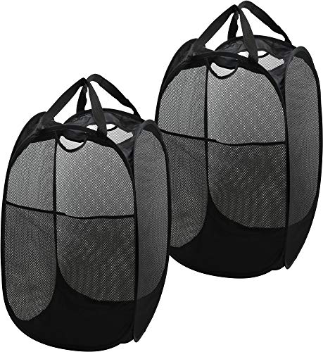 Simple Houseware Mesh Pop-Up Laundry Hamper with Side Pocket, 2 Pack, Black