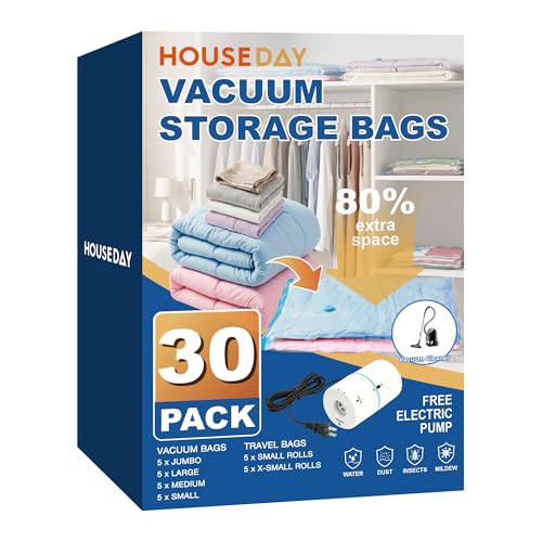 30 Pack Vacuum Storage Bags with Electric Pump, 4... (30 Count | Electric Pump)
