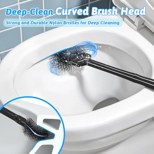 Toilet Brush and Plunger Set, Curved Head Deep Clean, Black 2 Pack | Brush and Plunger set, Curved Nylon Bristles for Deep Clean, Strong Suction Plunger, Ventilated Holder for Quickly Air Dry