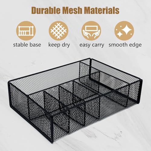 Dysanvica Metal Paper Plate Holder - Utensil Silverware Caddy for Kitchen Counter Cabinet Cutlery Flatware Organizer Storage Dispenser Box for Plastic Spoon Fork Plates Napkins Cup Party Camping Black