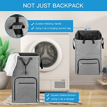 Laundry Backpack Bag, Bukere Extra Large 2 in 1 Laundry Hamper Basket for College Students Dorm Essentials, Adjustable Shoulder Straps, Freestanding Laundry Bag