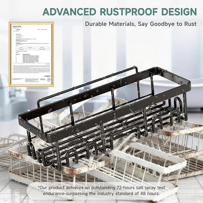 Veken Shower Caddy 6-Pack, Bathroom Organizers and Storage Shelves, Black | Advanced Rustproof Design, Large Capacity, No Drilling, Adhesive Rack with Soap Holder, Wall-Mounted Kitchen & Home Decor