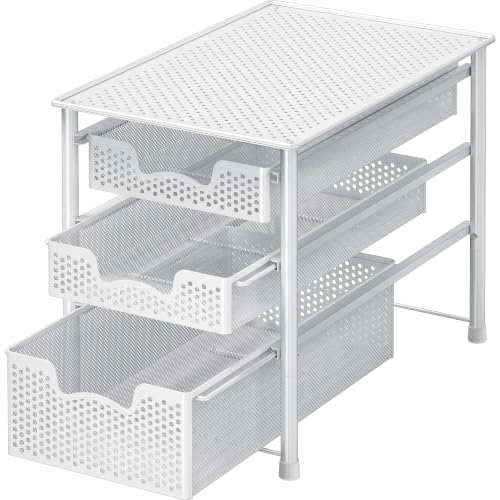 Simple Houseware 3 Tier White Alloy Steel Sliding Basket Organizer Drawer Cabinet | 3 Tier White Alloy Steel Sliding Basket Organizer Drawer Cabinet