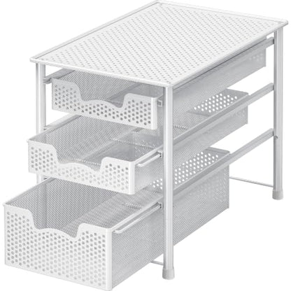 Simple Houseware 3 Tier White Alloy Steel Sliding Basket Organizer Drawer Cabinet | 3 Tier White Alloy Steel Sliding Basket Organizer Drawer Cabinet