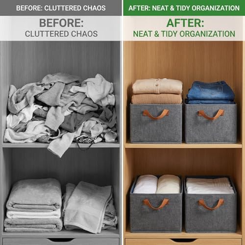 4 Pack Large Capacity Closet Storage bins, Foldable Storage Bins for Shelves, Large Fabric Closet Organizers with Handles for Clothing, Toys, Books, Shelves