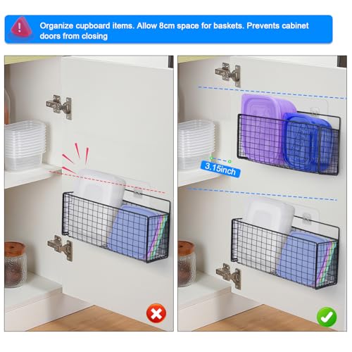 2 Pack Large Adhesive Kitchen Cabinet Door Organizer - Lid Organizer Inside Cabinet Wall Mounted Pantry Door Caddy for Kitchen Containers Lid Kitchen Under Sink Basket