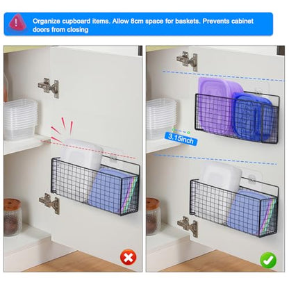 2 Pack Large Adhesive Kitchen Cabinet Door Organizer - Lid Organizer Inside Cabinet Wall Mounted Pantry Door Caddy for Kitchen Containers Lid Kitchen Under Sink Basket