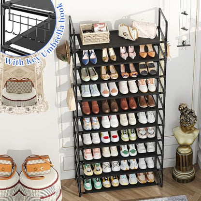Simple Trending Tall Shoe Rack Storage Holds 40 Pairs, 10 Tier Shoe Organizer Shelf Large Capacity for Entryway Closet, Black | Storage Holds 40 Pairs, Large Capacity, For Entryway Closet