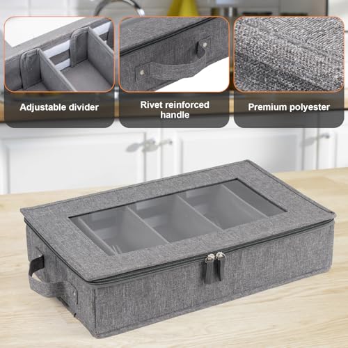 Flatware Utensil Storage Case, Silverware Storage Box Chest with Dividers | 5 Compartment Flatware Storage Box with Zipper Lid for Organizing Cutlery, Flatware, Knives, Large Capacity Gray