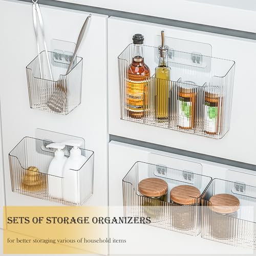 Lae Nuvole Cabinet Door Storage 2-Pack, Clear Adhesive Organizer for Wall | 2.75" Depth, 3 Adjustable Dividers, No-Drill Mount, Renter Friendly, BPA-Free, Holds 15 lbs, for Narrow Space