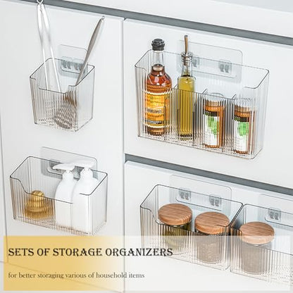 Lae Nuvole Cabinet Door Storage 2-Pack, Clear Adhesive Organizer for Wall | 2.75" Depth, 3 Adjustable Dividers, No-Drill Mount, Renter Friendly, BPA-Free, Holds 15 lbs, for Narrow Space