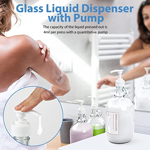 2 Pcs Glass Liquid Laundry Detergent Dispenser, Half Gallon Soap Dispenser | 64 oz Laundry Containers, Gallon Jug Pump, Thick Glass Food Grade, Includes 4 Pumps, 4 Labels, Funnel