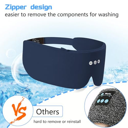 ALASKA BEAR Bluetooth Eye Mask and Sleep Headphone w/Thin Speakers, Comfortable Flat Earphones for Sound Therapy (Navy)