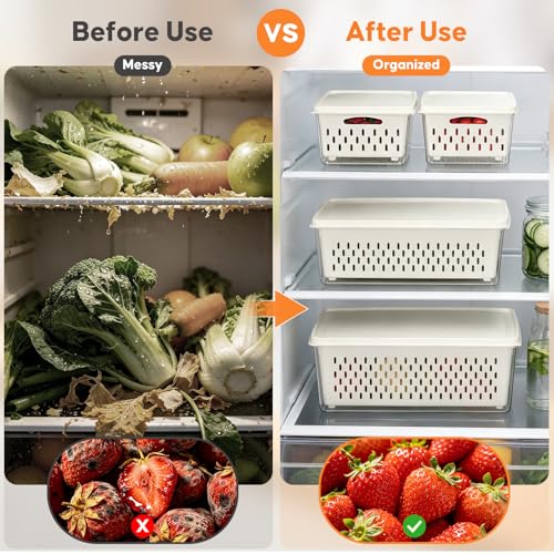 Fruit Storage Containers for Fridge, 4 Pack Plastic Food Storage Container