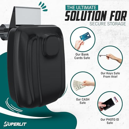 Superlit Car Key Lock Box for Car Window, Turo Key Lockbox RFID Blocker | with Window Mount, RFID Blocker Pouch included, Waterproof, 4-Digit Combo