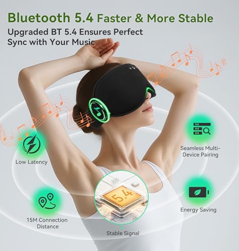 LC-dolida Bamboo Cotton Weighted Bluetooth Sleep Masks, 3D Weighted Sleep Masks with Bluetooth 5.4 Headphones, Total Blackout Bluetooth Sleep Mask for Women Men, Weight Eye Mask for Sleeping, Black