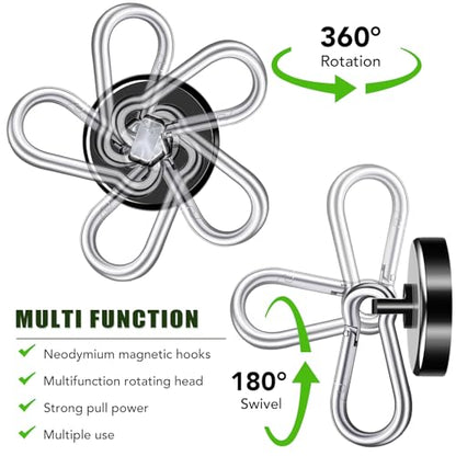 Carabiner Magnetic Hooks, 110LBS Strong Magnets, Black, 12 Pack | Magnetic Hooks Heavy Duty with Swivel Carabiner Hook, Great for Hanging for Cruise, Garage, Kitchen, Refrigerator, Locker