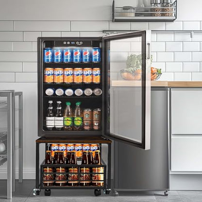 Mini Fridge Stand with Storage Moblie Fridge Table with Drawer Basket for Kitchen Dorm Used for Compact Beverage Refrigerators Upright Freezers