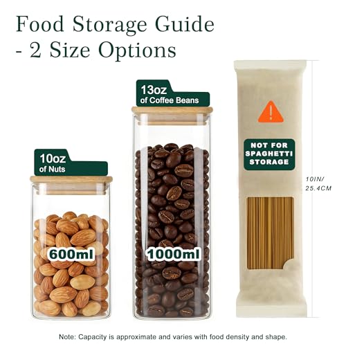 LIBWYS 12-Pack Square Glass Storage Jars with Bamboo Lids (0.6Qt/1.06Qt) - Stackable Food Containers for Pantry Organization, Coffee, Flour, Snacks, Tea | Kitchen Canisters Set