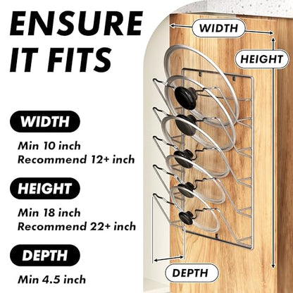 Simple Houseware Wall Door Mounted Pot Lid Rack Organizer, Chrome Finish | 9.5" W x 4.5" D x 17.2" H Shelf