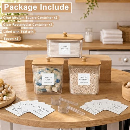 POLRAI 3 Pack Laundry Pod Containers and Dryer Sheet Holder, Laundry Room Organization Storage Containers with Lids and Labels for Detergent Pods Dry Sheet Organizing