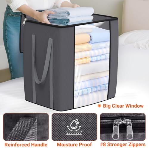 120L Extra Large Blanket Clothes Storage Bags, Gray, 1 Pack | Foldable Blanket Storage and Organization, Thick Fabric Containers with Reinforced Handles & Zippers for Comforters, Bedding