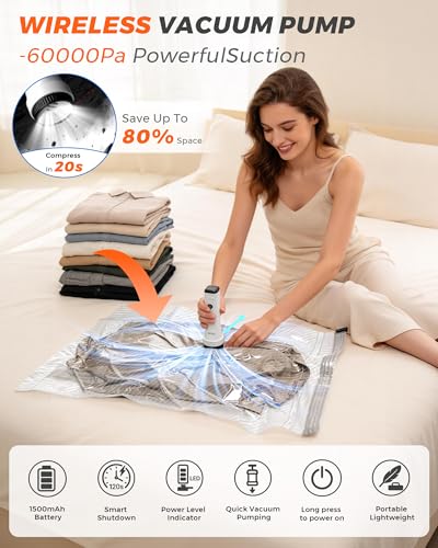15 Pack Vacuum seal Bags for Clothing Travel with -60,000Pa Electric Pump & Luggage Scale, Space Saver Compression Bags for Suitcase, Travel Essentials to Check Luggage Weight & Avoid Overweight Fees