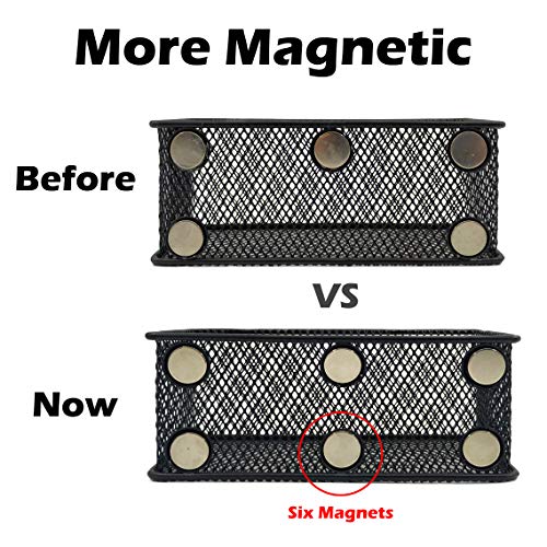 Magnetic Pencil Holder Set of 3 - Black Wire Mesh Storage Baskets Organizer with Strong Magnets - Perfect for Whiteboard, Refrigerator and Locker Accessories