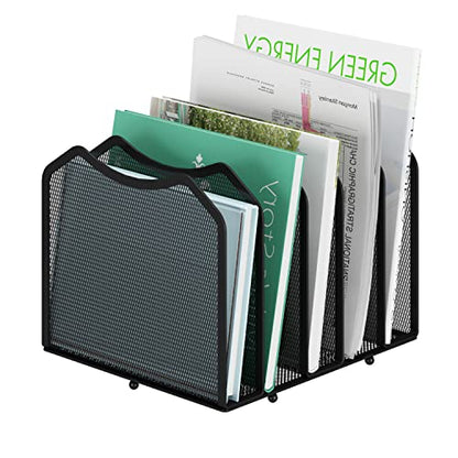 Simple Trending 5-Section Vertical File Organizer, Black | Metal Mesh Desktop Organizer, Multifunctional Use, Save Space, File Sorter for Office Home Classroom, 8.26"D x 9.25"Wx 7.28"H