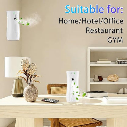 Automatic Air Freshener Spray Dispenser with Remote Control 2-Pack, White | Multiple Time Settings Wall Mounted/Free Standing for Commercial and Home Use in Bathrooms, Offices, Living Rooms, etc