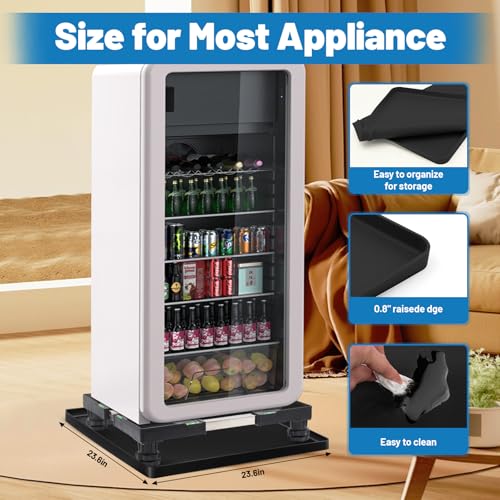 Nefish Mini Fridge Stand with 23.6" x 23.6" x 0.8" Silicone Drip Tray with Raised Edge Mini Refrigerator Stand with Mat Portable Washer and Dryer Pedestal