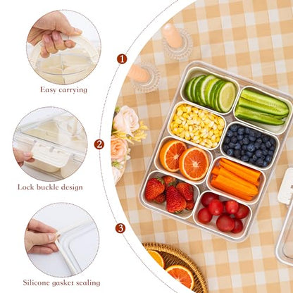 Divided Snack Serving Tray with Lid and Handle travel Snackle Box Charcuterie Container Portable Storage Organizer for Candy, Fruits, Nuts, Snacks 1Pack White