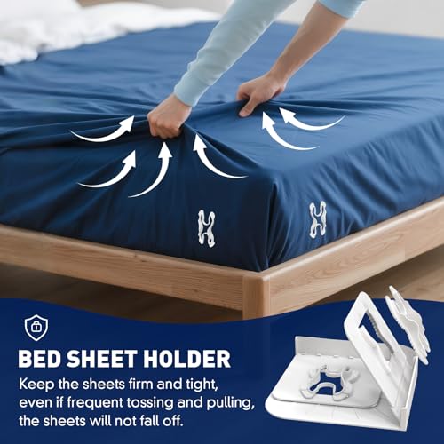 Bed Sheet Holders Lock for Corners - Bed Sheets Holder Heavy Duty in Place Set of 4 for All Mattress Sizes - Bed Sheet Mattress Holder Corner Keep Firm Tight (White)