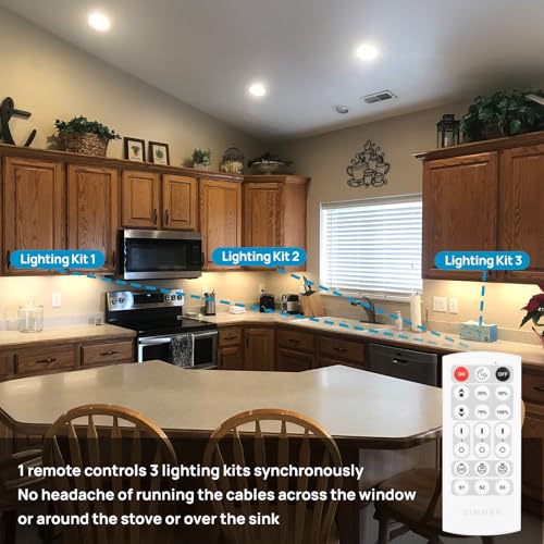 Under Cabinet Lighting Kit Plug in 21W 3000K Dimmable with Remote | 1 Remote Controls Multiple Light Kits Synchronously. For Kitchen Under Above Cabinets Counters Shelf Display Warm White 3000K
