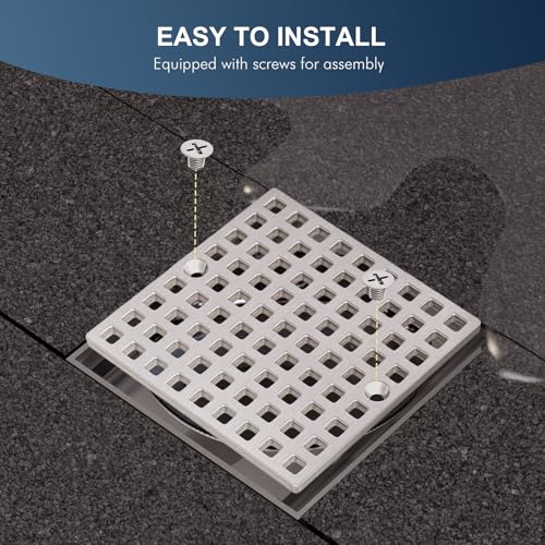 3-7/8" Brushed Nickel Square Shower Drain Cover for Floor Drain | Square Floor Drain Cover Replacement, SUS304 Stainless Steel Hair Catcher, Drain Strainer for Bathroom Shower & Kitchen Floor