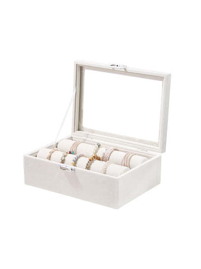 Bracelet Holder Organizer Box, Jewelry Storage Case with 2 Rods, Bangle Watch Display Tray for Women Girls (Beige)