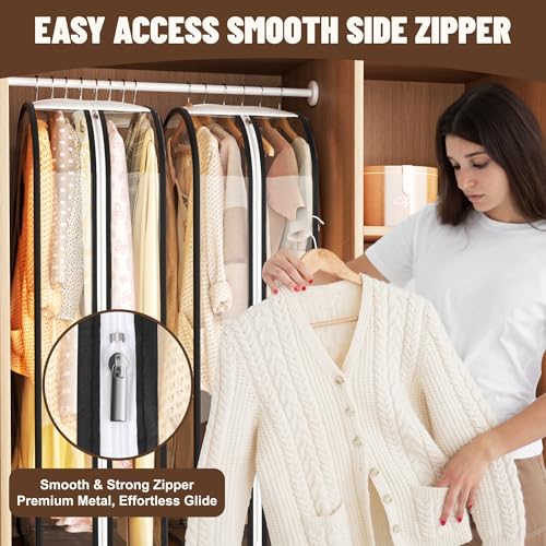 Garment Bags for Hanging Clothes 40” Long, Ultra Clear Suit Bags for Closet Storage, Moving Organization, Travel Covers with 10" Gussets for Coat, Dress, Shirt and Sweater - 2 PCS