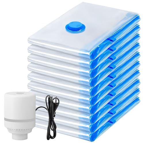 10 Jumbo Vacuum Storage Bags with Electric Pump, V... (10 Count | Blue)
