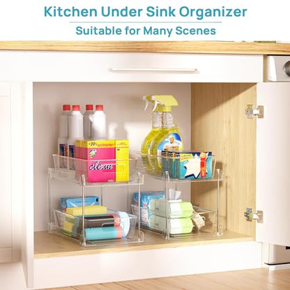 Vtopmart 4 Pack Pull Out Bathroom Under Sink Organizer (S-Standard) | Slide-out drawers, Multi-purpose storage, Clear visibility, Easy Set-up