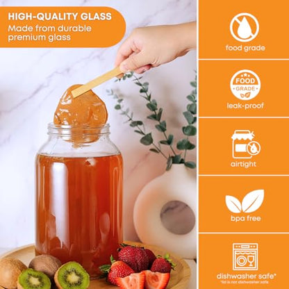 2-Pack 1 Gallon Glass Jar with Lid | Wide Mouth Set with White Metal Caps